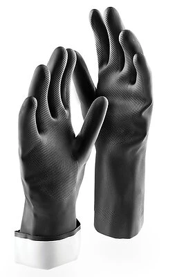 Industrial Grade Reusable Rubber Gloves, Large, Flock Lined, Black