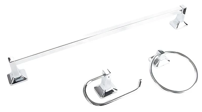 Boston Harbor 3603c 3-Piece Bath Accessory Set, Chrome, Towel Bar, Ring, Paper Holder