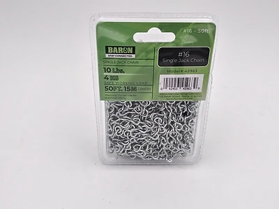 Single Jack Chain, #16 Trade, 50 Ft Length, Zinc Plated Steel