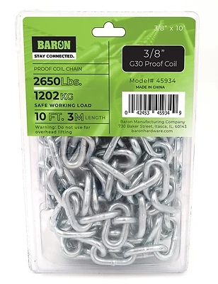 Chain Coil Proof Zinc 3/8 Inch X 10 Feet - Durable And Versatile