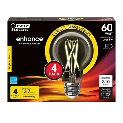 A1960cl930ca/fil Led Filament Light Bulb 60w Equivalent 3000k Bright White