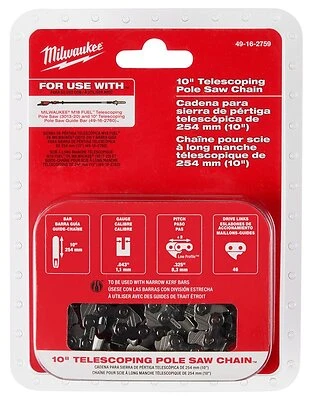 Milwaukee 49-16-2759 M18 Telescoping Pole Saw Chain, 10 Ft Bar, 0.043 In Gauge