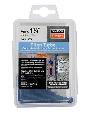 Titen Turbo Screw Anchor 3/16 X 1-1/4 Inch Hex Head