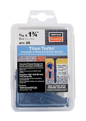 Titen Turbo Screw Anchor 3/16 X 1-3/4 Inch - 25 Pack