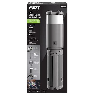 Feit WORK1000TRIPODB LED Rechargeable Tripod Work Light, 1000 Lumens