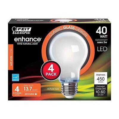 Feit Enhance A19 E26 Medium Filament Led Bulb Soft White 40 Watt 4 Pack