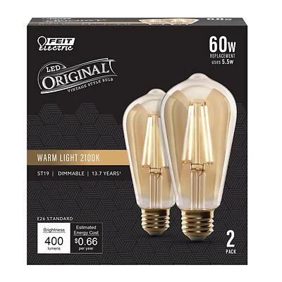 Feit ST19/VG/LED/2 Filament LED Bulb, Warm Amber, 60W Equivalent, 2 Pk