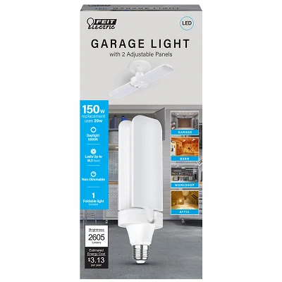 Frosted LED Garage Light Bulb, 4 Foldable Light Panels, 26-Watts