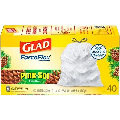 Glad ForceFlex Pine Kitchen Trash Bags, 13 Gal, 40 Ct