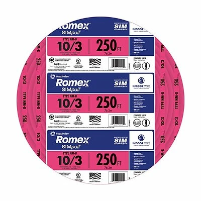 Non-Metallic Romex Sheathed Cable With Ground, Copper, 10/3, 250 Ft.