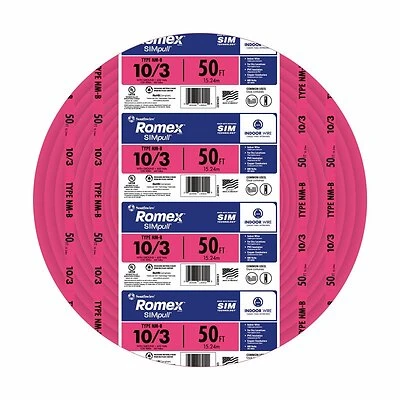 Non-Metallic Romex Sheathed Electrical Cable With Ground, 10/3, 50 Ft.