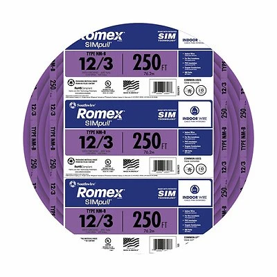 Non-Metallic Romex Sheathed Cable With Ground, Copper, 12/3, 250 Ft.