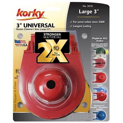 Korky 3070BP 3 In. 2X High Performance Universal Toilet Flapper, Red Rubber