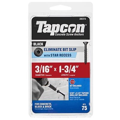 Tapcon 3/16 In. X 1-3/4 In. Black Star Bugle Head Concrete Screw Anchor 75 Count