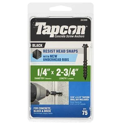 Tapcon 1/4 In X 2-3/4 In Black Hex Washer Concrete Screw Anchor 75 Count