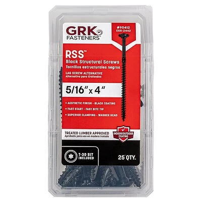 GRK Fasteners 95412 Structural Wood Screws, 5/16 In x 4 In, Star Drive, 25 Pk