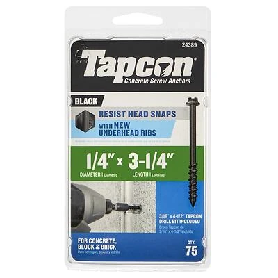 Tapcon 1/4 In. X 3-1/4 In. Black Hex Washer Concrete Screw Anchor 75 Count