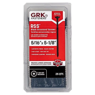 GRK Fasteners 95512 Structural Wood Screws, 5/16 In. X 5-1/8 In., Star Drive, 25 Pk