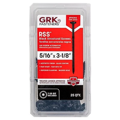 GRK Fasteners 95312 RSS Structural Wood Screws, 5/16 In X 3-1/8 In, 25 Pk