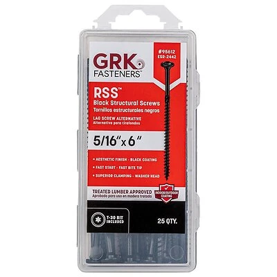 Grk Rss 5/16 In. X 6 In. Black Star Drive Structural Screws 25 Count