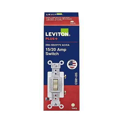 Leviton R51-0CSB1-2IS Toggle Switch, 20A, 120/277V, Single Pole, Ivory