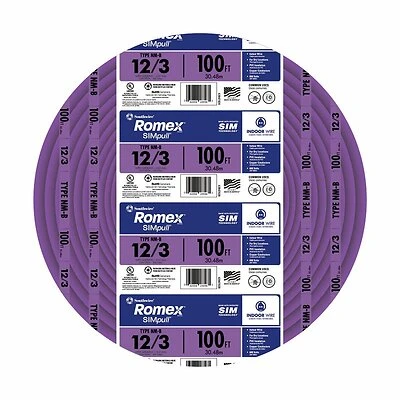 Non-Metallic Romex Sheathed Electrical Cable With Ground, 12/3, 100 Ft.
