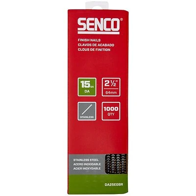 Senco DA25EGBR Finishing Nails, 15 Gauge, 2-1/2 In., Stainless Steel, Brad Head