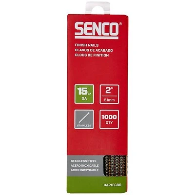 Senco DA21EGBR Finishing Brad Nails, 15 Gauge, 2 In., 1000 Pack