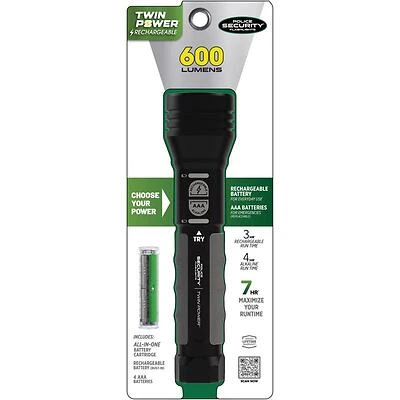 Police Security 97948 Twin Power Rechargeable Flashlight, 600 Lumen