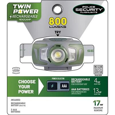 Police Security Ryder 97708 Twin Power Headlamp, 3 Modes, 800 Lumen
