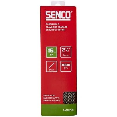Senco DA25EPBR Collated Brad Finish Nails, 34 Degree, Bright, 2.5 In., 1000-Ct.