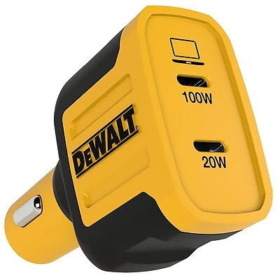 DeWalt 141 0484 DW2 2-Port USB-C Car Charger, Black/Yellow