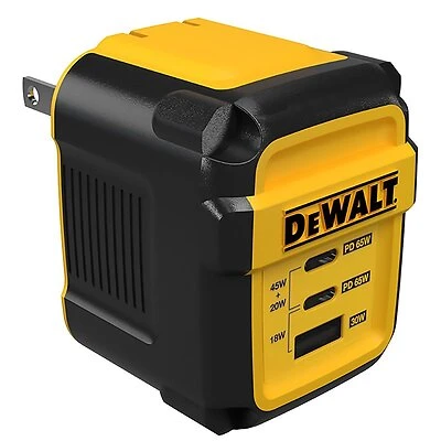 DeWalt 131 0869 DW2 3-Port GaN USB-C Wall Charger, 65W, Black/Yellow