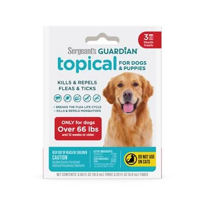 Sergeants Guardian Liquid Dog Flea And Tick Drops For Dogs Over 66 Lb 0.61 Oz