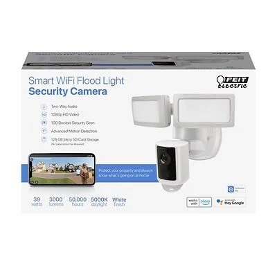LED Smart Dual-Head Security Flood Lights & Camera, 5000 Lumen, White