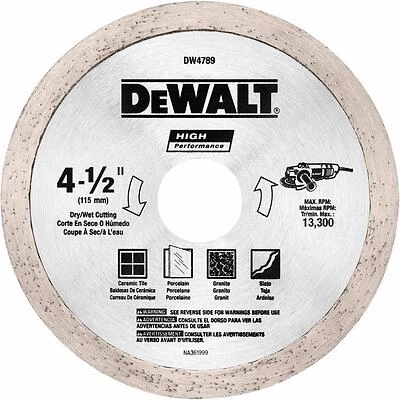DeWalt DW4789 HP Diamond Continuous Rim Tile Blade, 4-1/2 In.