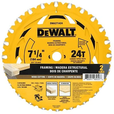 Dewalt 7-1/4 Inch Tungsten Carbide Circular Saw Blade Set 24 Teeth 2 Pack