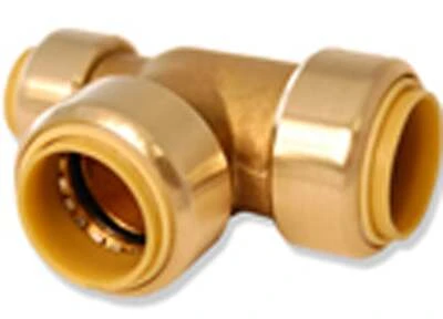 Reducing Tee Brass Push Fitting 0.75 X 0.5 X 0.75 Inches