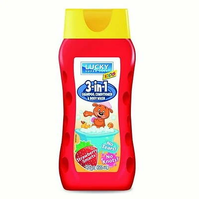 Lucky Super Soft Kids 3-in-1 Shampoo, Body Wash, Conditioner, Detangler, Strawberry Smarts, 12 Fl.oz
