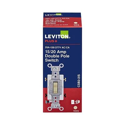 Leviton R51-0CSB2-2IS 20 Amp Double Pole Toggle Switch, Ivory, 277 Volt
