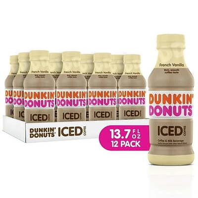 Dunkin' Donuts Iced Coffee Drink, French Vanilla, 12 Bottles, 13.7 Fl Oz