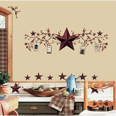 18 In. X 40 In. Country Stars And Berries 40-piece Peel And Stick Wall Decals