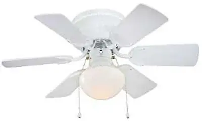 Boston Harbor CF-78108 Hugger Ceiling Fan, 30 In, 6-Blade, White, With Light