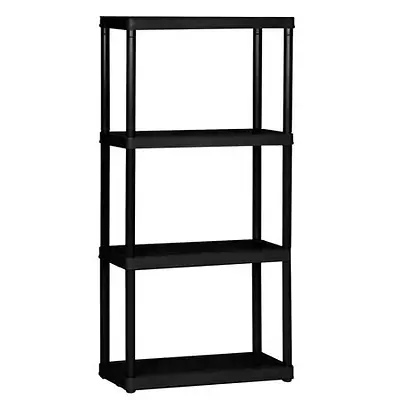 4-Shelf Shelving Unit, Black Plastic, 24 x 12 x 48 In.