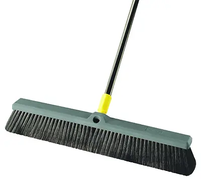 Bulldozer Push Broom, Soft Sweep, Polypropylene Fibers, Black Handle, 24 In.