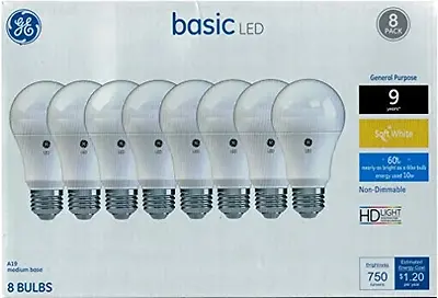 GE 5W Soft White A19 LED Bulb – 40W Equivalent, Non‑Dimmable, E26 Base