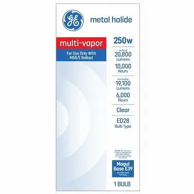 M250/u 250 Watt Metal Halide Bulb Bt28 Mogul Base 4200k Ansi M58/e