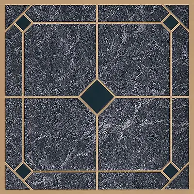 Self-adhesive Vinyl Floor Tile, 12 In L X 12 In W, Blue/gold