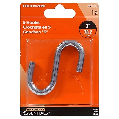 .307" X 3" Zinc-plated S-hook By Hillman Group - Model 851876