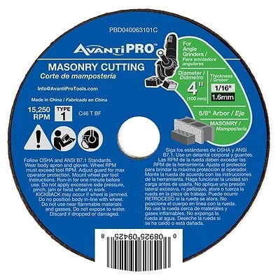 Avanti Pro PBD040063101C Cut-Off Wheel, 4 in Dia, 1/16 in Thick, 5/8 in Arbor, Silicone Carbide Abrasive